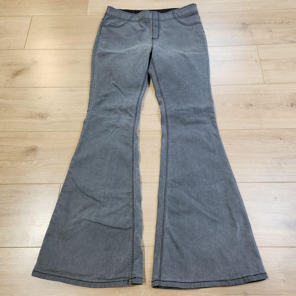 Free People Flare Jeans Womens 31 Gray High Rise Wide Leg Stretch Denim